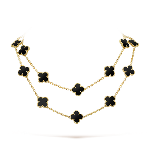 [Super CiCi ]CLOVER 20 MOTIFS ONYX NECKLACE