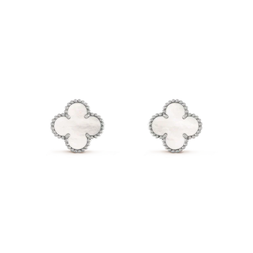 [Super CiCi ]CLOVER MEDIUM 1 MOTIFS  WHITE MOP EARRINGS SILVER