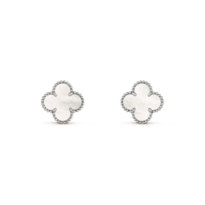 [Super CiCi ]CLOVER MEDIUM 1 MOTIFS  WHITE MOP EARRINGS SILVER