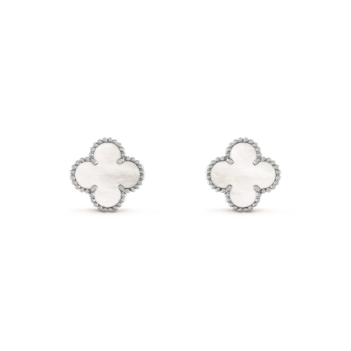 [Super CiCi ]CLOVER MEDIUM 1 MOTIFS  WHITE MOP EARRINGS SILVER