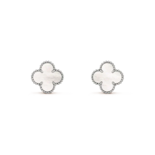 [Super CiCi ]CLOVER MEDIUM 1 MOTIFS  WHITE MOP EARRINGS SILVER