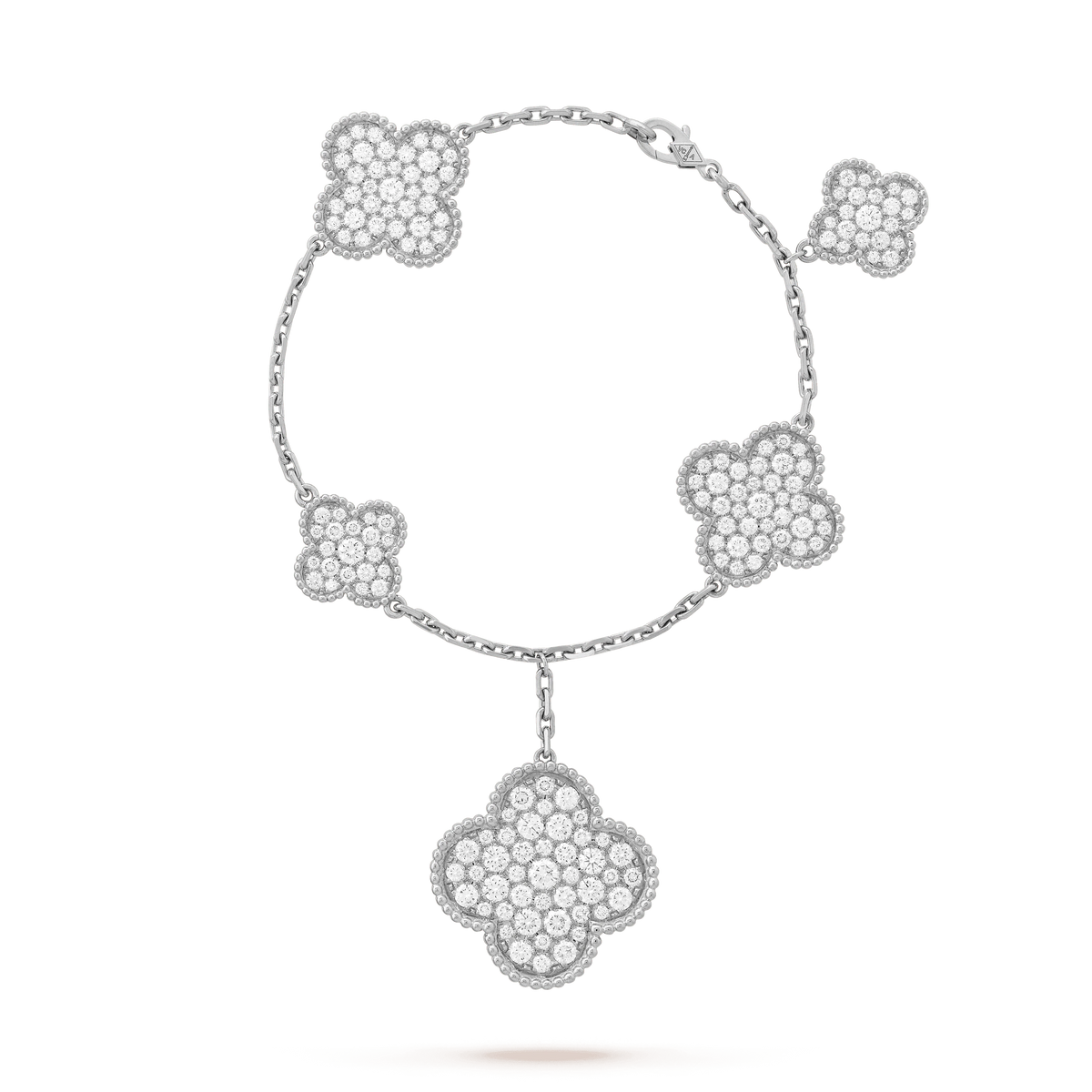 [Super CiCi ]CLOVER 6 MOTIFS SILVER DIAMOND BRACELET