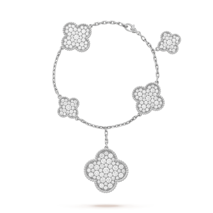 [Super CiCi ]CLOVER 6 MOTIFS SILVER DIAMOND BRACELET