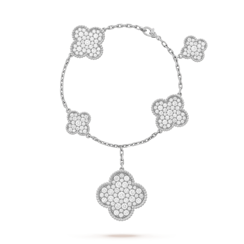 [Super CiCi ]CLOVER 6 MOTIFS SILVER DIAMOND BRACELET