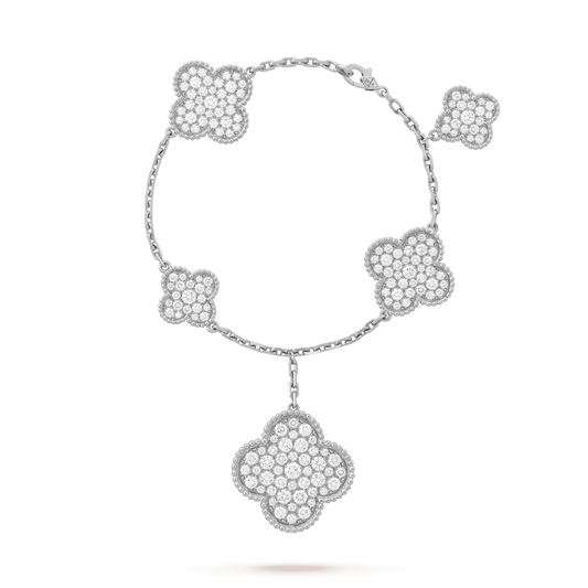 [Super CiCi ]CLOVER 6 MOTIFS SILVER DIAMOND BRACELET