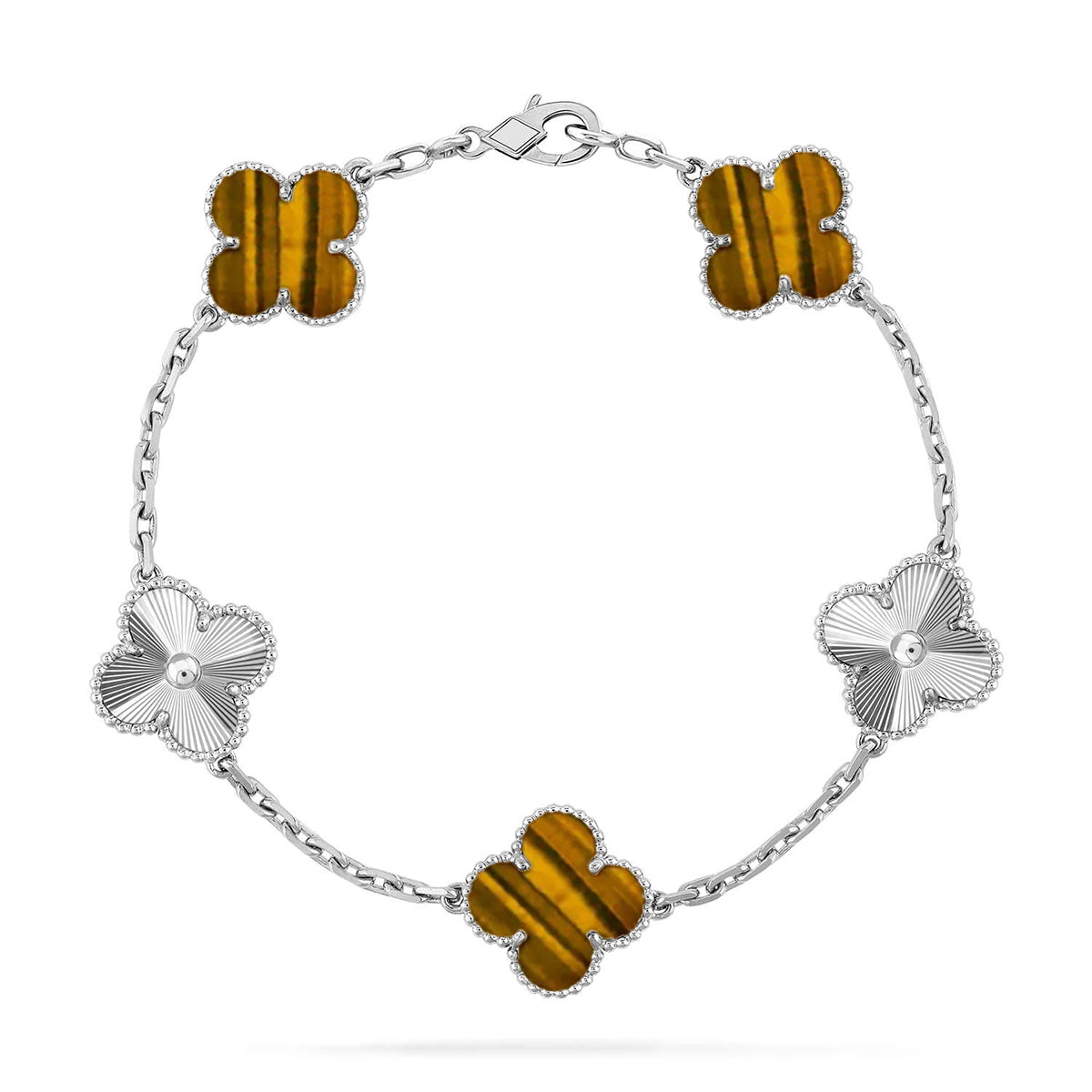 [Super CiCi ] CLOVER 5 MOTIFS TIGER EYE BRACELET COLLECTION