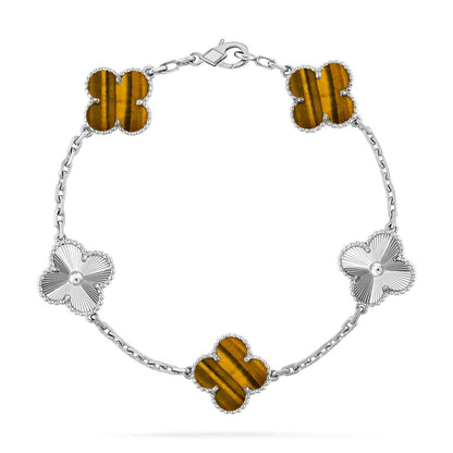 [Super CiCi ] CLOVER 5 MOTIFS TIGER EYE BRACELET COLLECTION
