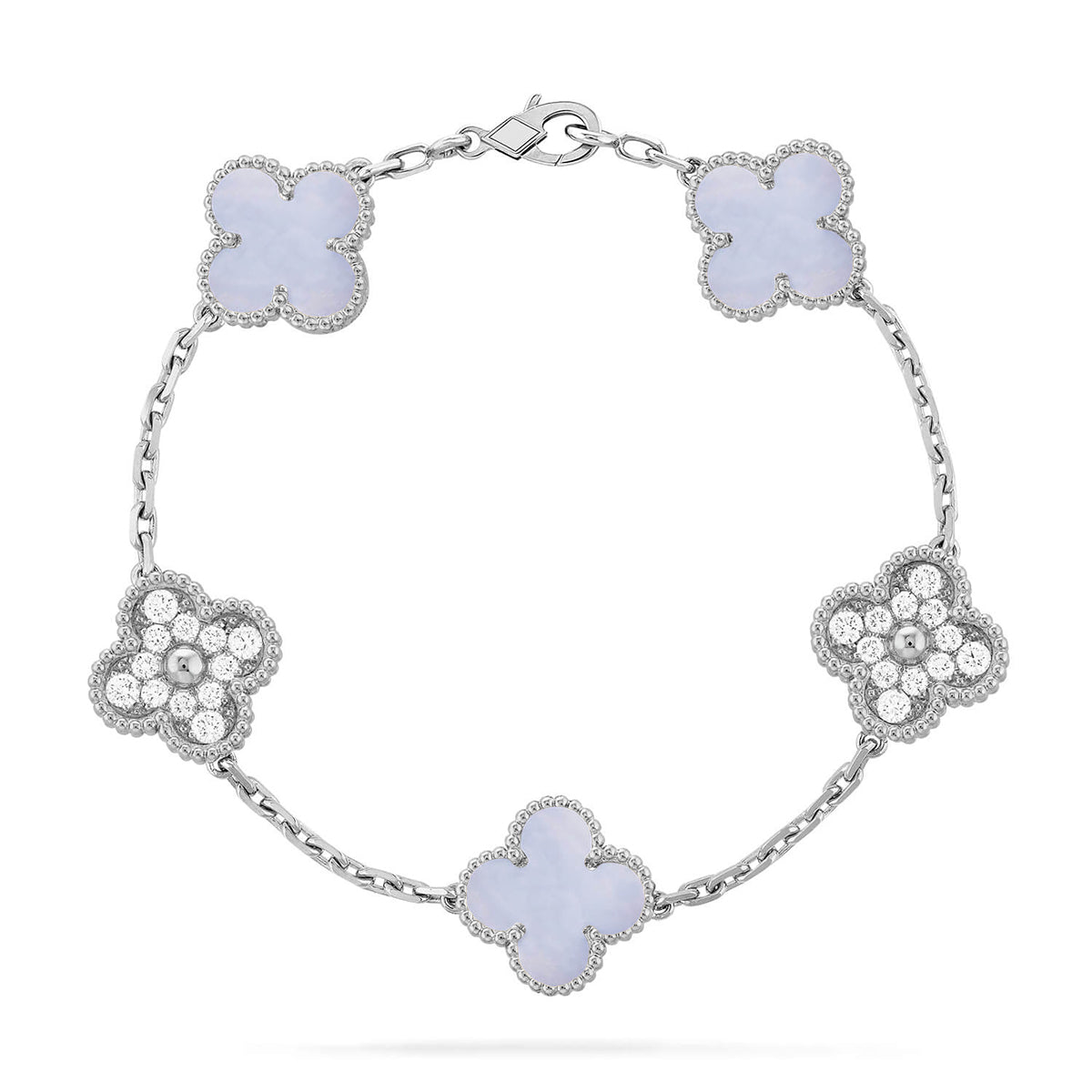 [Super CiCi ] CLOVER 5 MOTIF PURPLE CHALCEDONY BRACELET COLLECTION