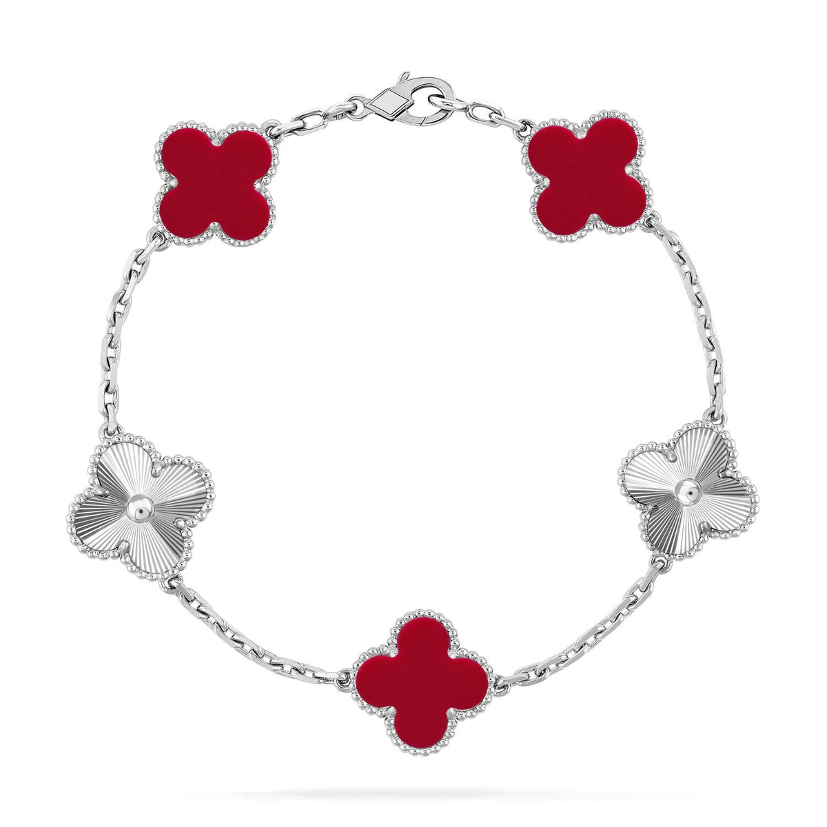 [Super CiCi ] CLOVER 5 MOTIF RED CORNELIAN BRACELET COLLECTION