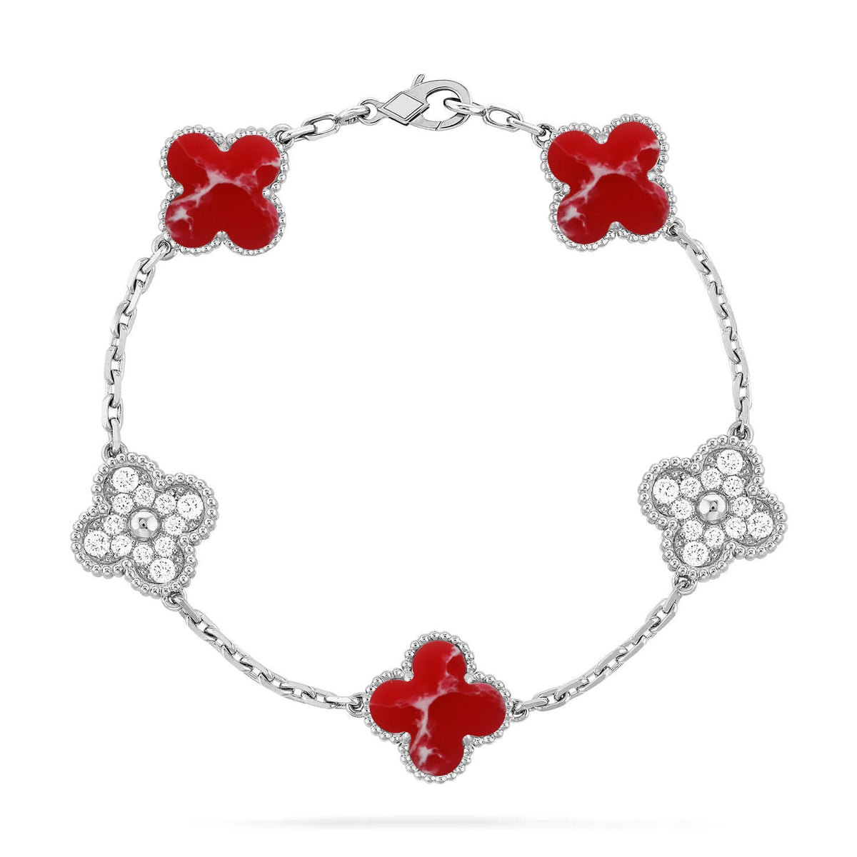 [Super CiCi ]CLOVER 5 MOTIF RED PATTERN BRACELET COLLECTION
