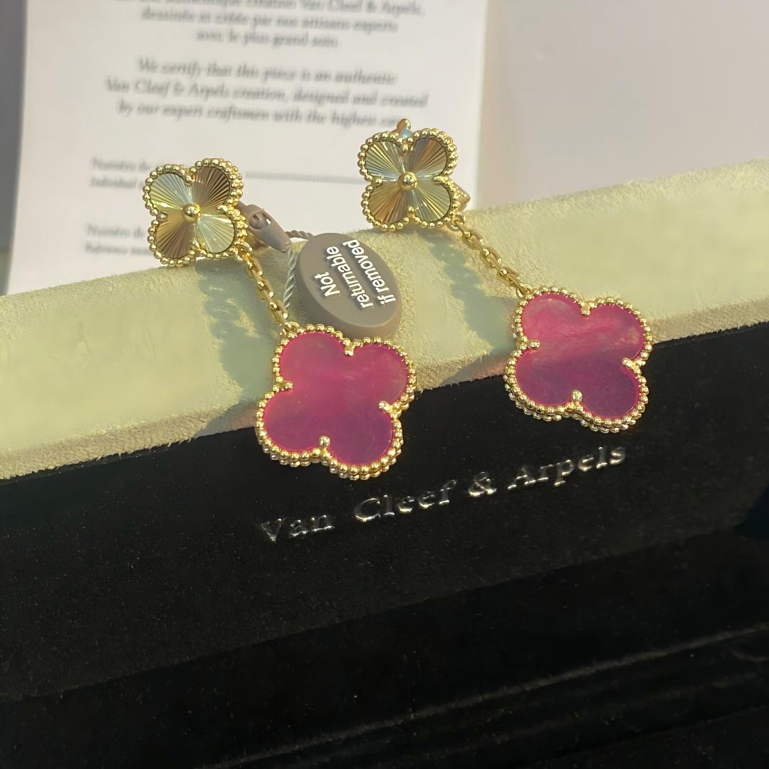 [Super CiCi]NEW CLOVER 2 MOTIF PINK ENAMEL EARRINGS