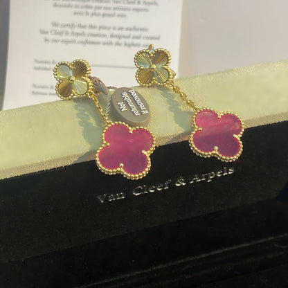 [Super CiCi]NEW CLOVER 2 MOTIF PINK ENAMEL EARRINGS