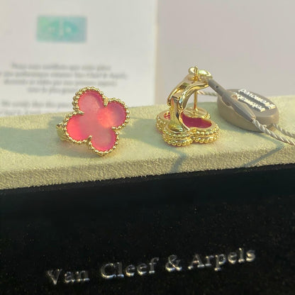[Super CiCi]NEW CLOVER 15MM PINK ENAMEL STUD EARRINGS
