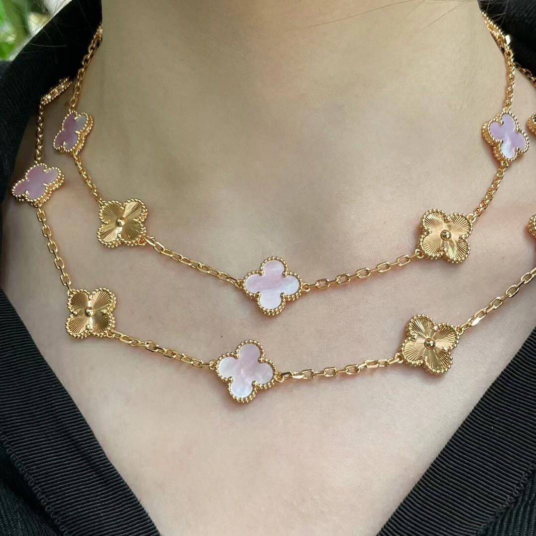 [Super CiCi ]CLOVER 20 MOTIFS LASER PINK MOP NECKLACE