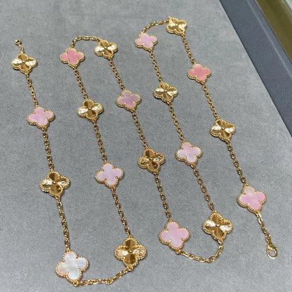[Super CiCi ]CLOVER 20 MOTIFS LASER PINK MOP NECKLACE