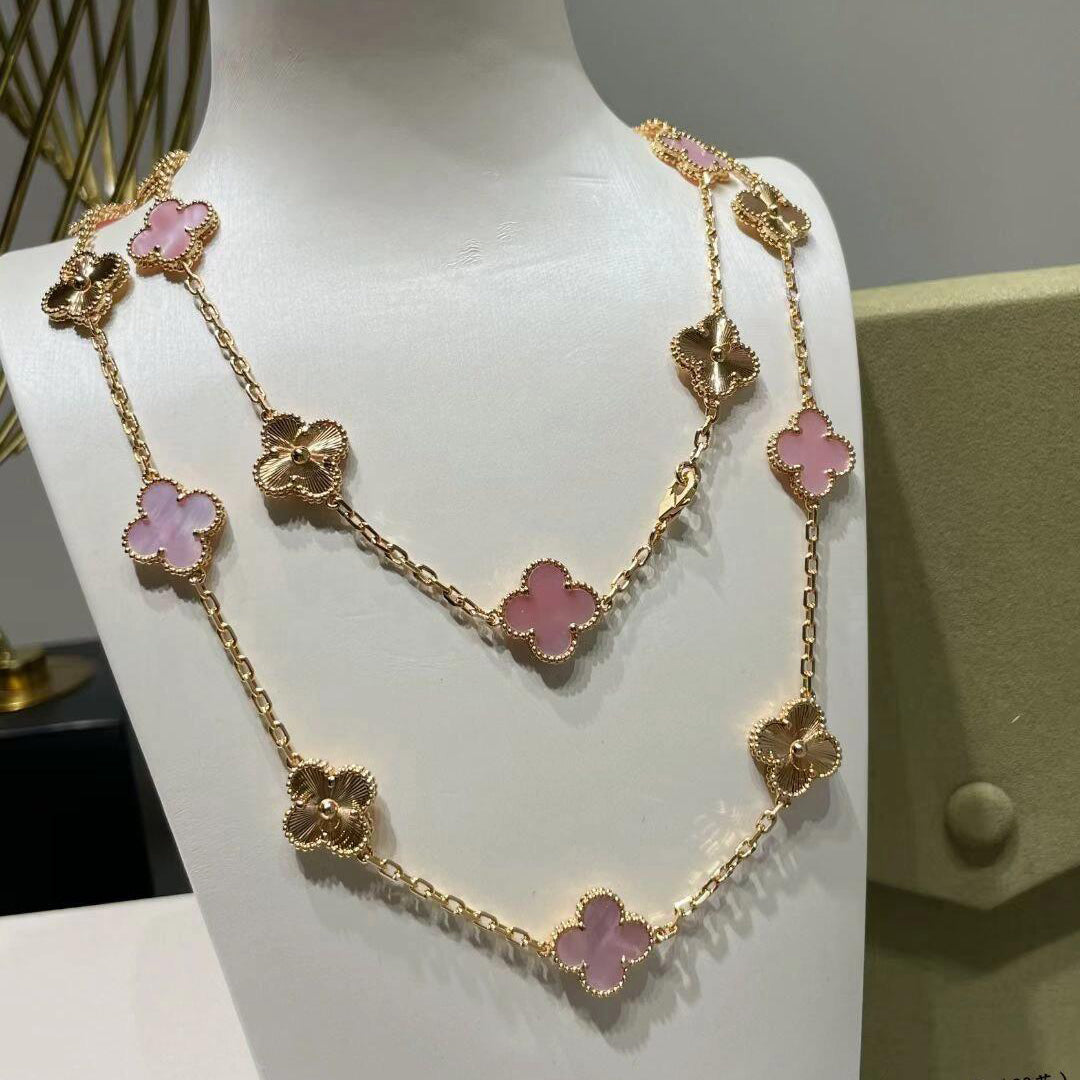 [Super CiCi ]CLOVER 20 MOTIFS LASER PINK MOP NECKLACE