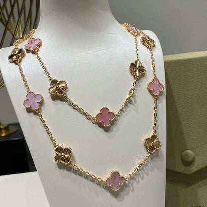 [Super CiCi ]CLOVER 20 MOTIFS LASER PINK MOP NECKLACE