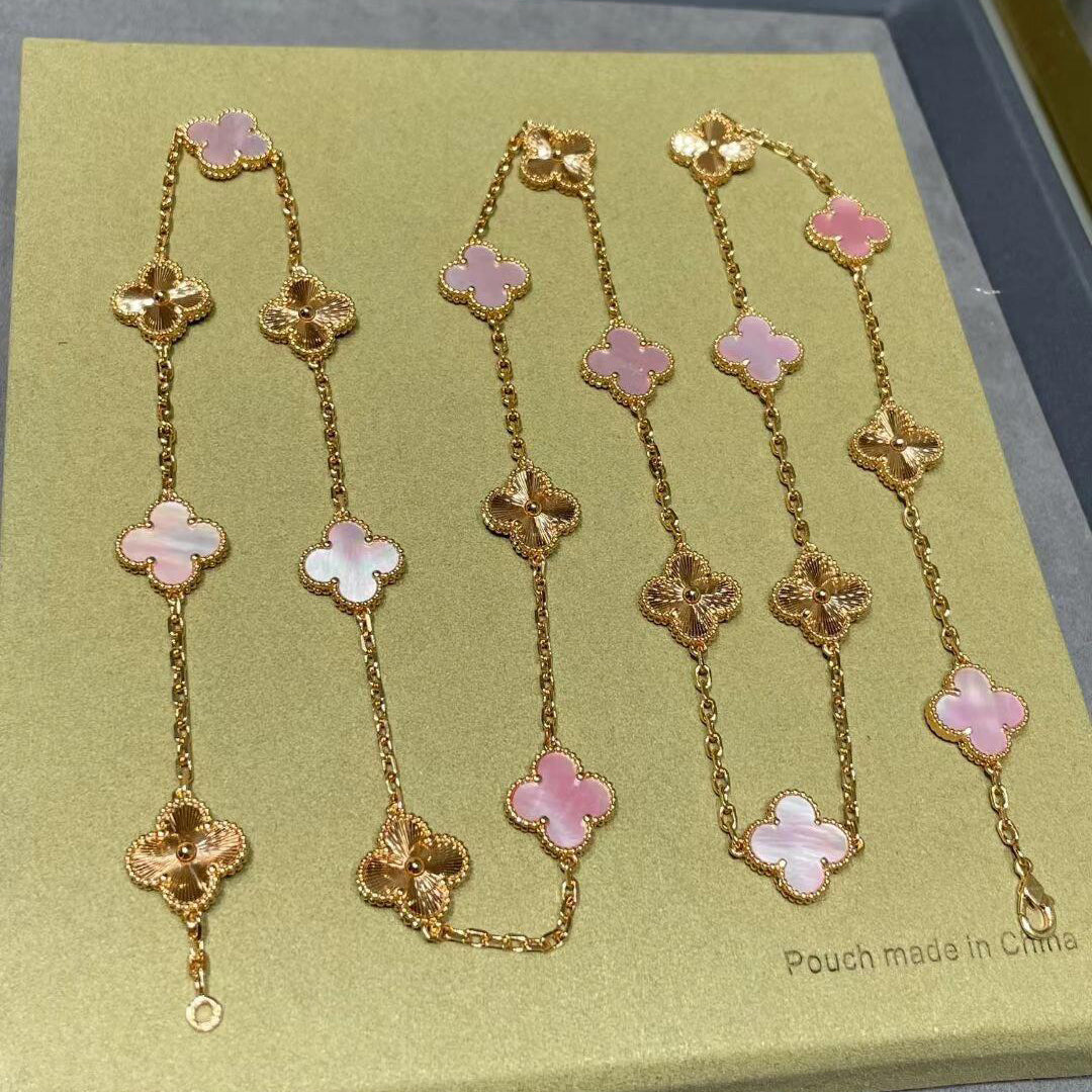 [Super CiCi ]CLOVER 20 MOTIFS LASER PINK MOP NECKLACE