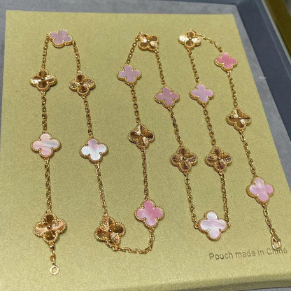 [Super CiCi ]CLOVER 20 MOTIFS LASER PINK MOP NECKLACE