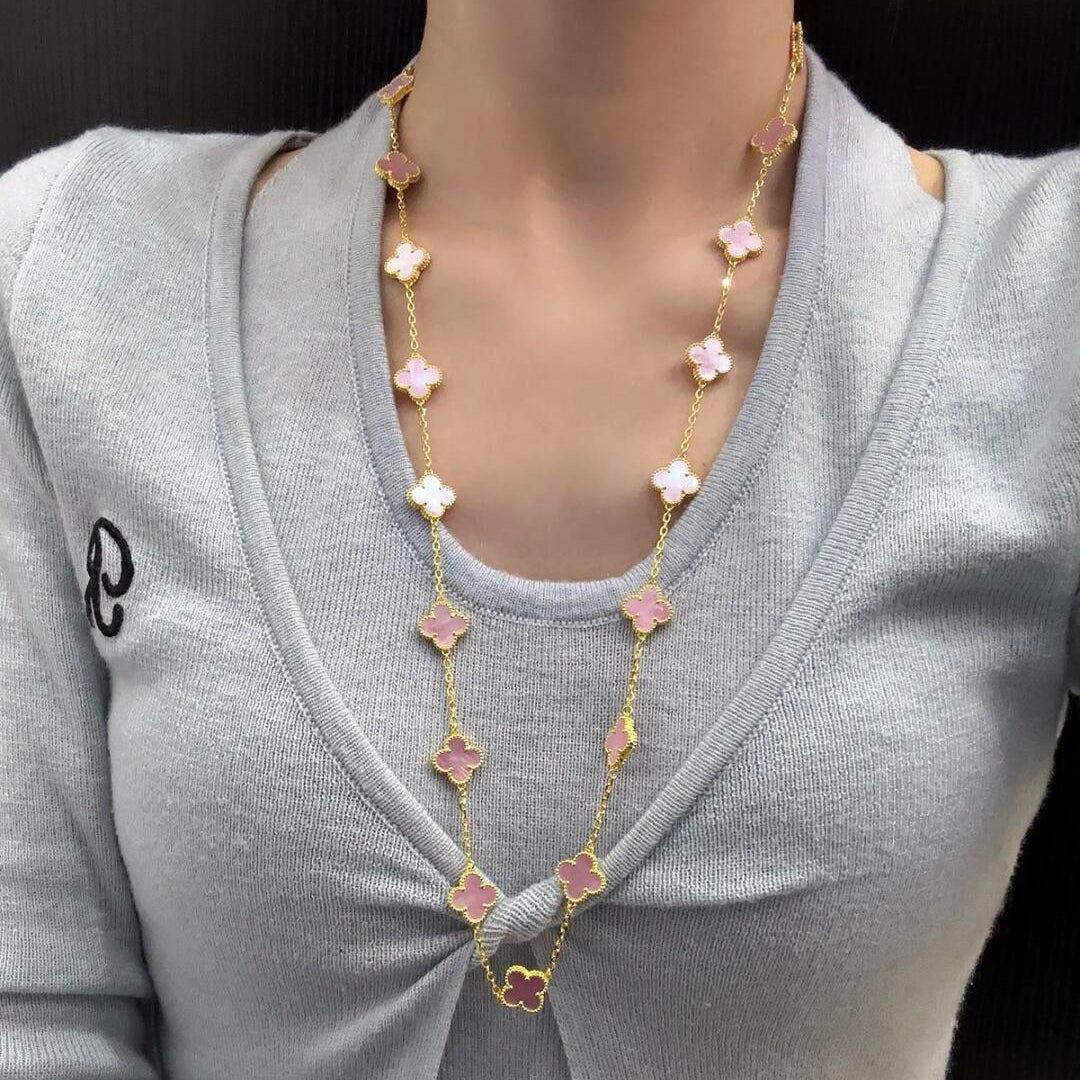 [Super CiCi ]CLOVER 20 MOTIFS PINK MOP NECKLACE