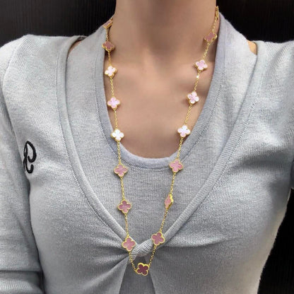 [Super CiCi ]CLOVER 20 MOTIFS PINK MOP NECKLACE