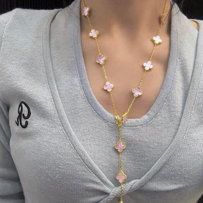 [Super CiCi ]CLOVER 20 MOTIFS PINK MOP NECKLACE