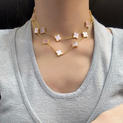 [Super CiCi ]CLOVER 20 MOTIFS PINK MOP NECKLACE