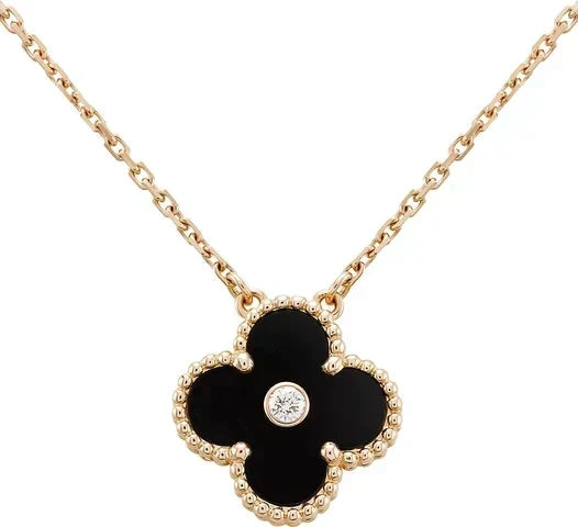 [Super CiCi ]CLOVER 15MM DIAMOND ONYX NECKLACE