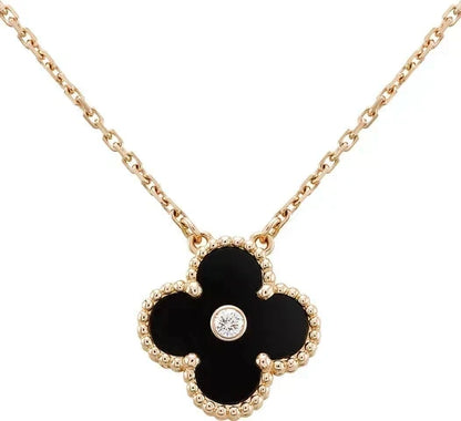 [Super CiCi ]CLOVER 15MM DIAMOND ONYX NECKLACE