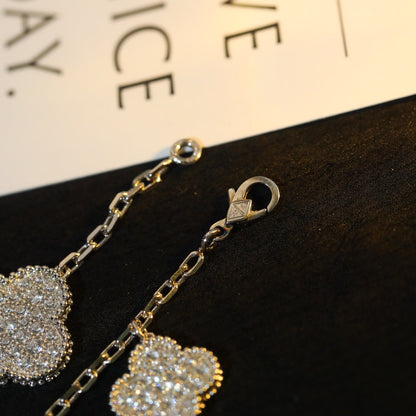[Super CiCi ]CLOVER BRACELET 5 MOTIF SILVER DIAMOND PAVED