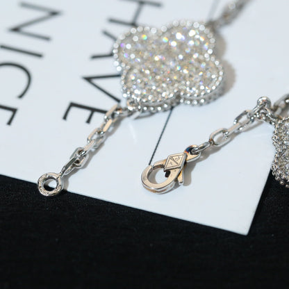 [Super CiCi ]CLOVER BRACELET 5 MOTIF SILVER DIAMOND PAVED