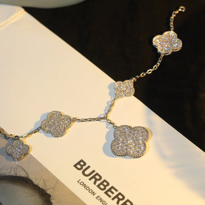 [Super CiCi ]CLOVER BRACELET 5 MOTIF SILVER DIAMOND PAVED
