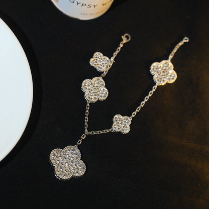 [Super CiCi ]CLOVER BRACELET 5 MOTIF SILVER DIAMOND PAVED