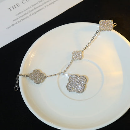 [Super CiCi ]CLOVER BRACELET 5 MOTIF SILVER DIAMOND PAVED