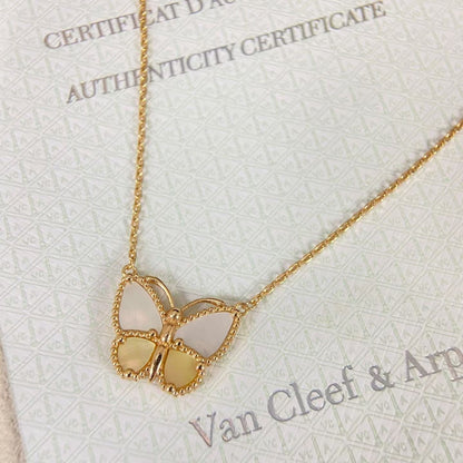 [Super CiCi]NEW ROSE GOLD WHITE MOTHER OF PEARL BUTTERFLY NECKLACE
