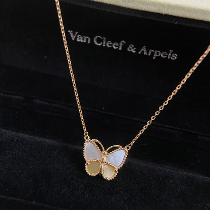 [Super CiCi]NEW ROSE GOLD WHITE MOTHER OF PEARL BUTTERFLY NECKLACE