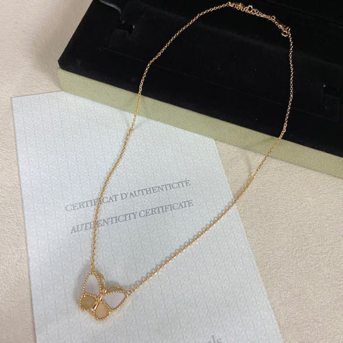 [Super CiCi]NEW ROSE GOLD WHITE MOTHER OF PEARL BUTTERFLY NECKLACE