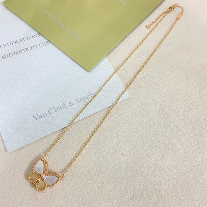 [Super CiCi]NEW ROSE GOLD WHITE MOTHER OF PEARL BUTTERFLY NECKLACE