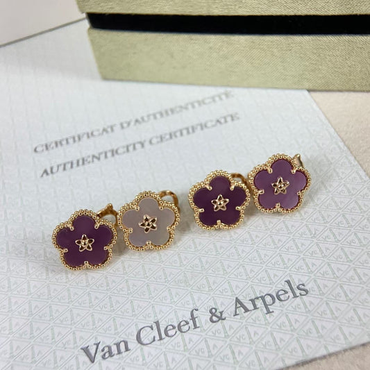 [Super CiCi]NEW PURPLE PLUM FRAGRANCE PLUM BLOSSOM GOLD EARRINGS