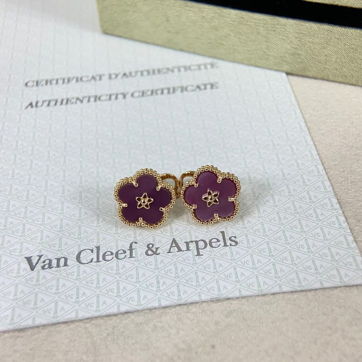 [Super CiCi]NEW PURPLE PLUM FRAGRANCE PLUM BLOSSOM GOLD EARRINGS