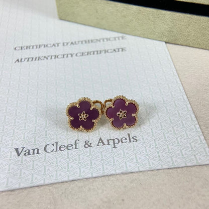 [Super CiCi]NEW PURPLE PLUM FRAGRANCE PLUM BLOSSOM GOLD EARRINGS