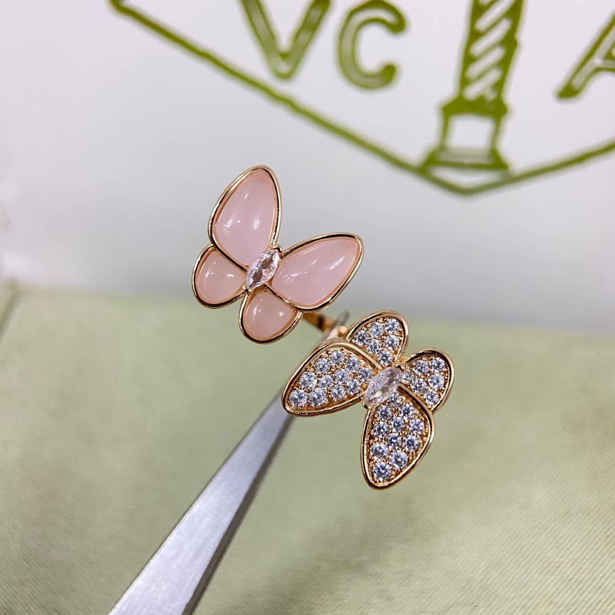 [Super CiCi]TWIN BUTTERFLY NEW DIAMOND & PINK BUTTERFLY RING