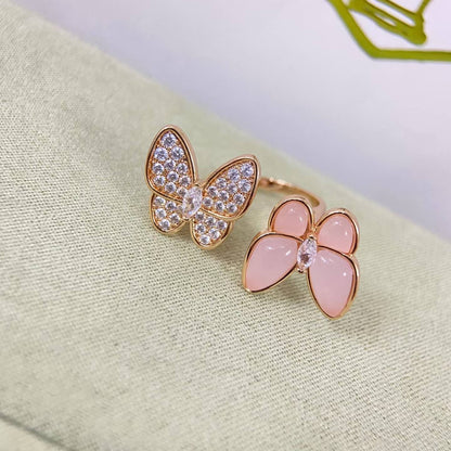 [Super CiCi]TWIN BUTTERFLY NEW DIAMOND & PINK BUTTERFLY RING