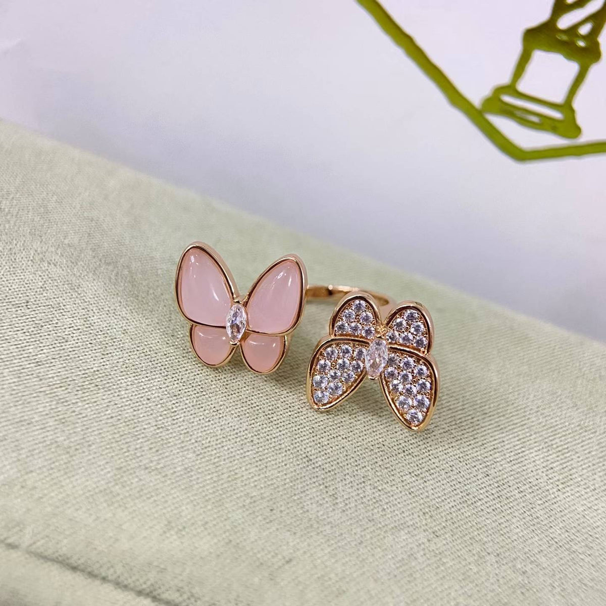 [Super CiCi]TWIN BUTTERFLY NEW DIAMOND & PINK BUTTERFLY RING