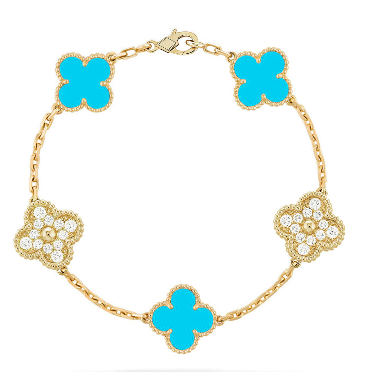 [Super CiCi ] CLOVER 5 MOTIF TURQUOISE BRACELET COLLECTION