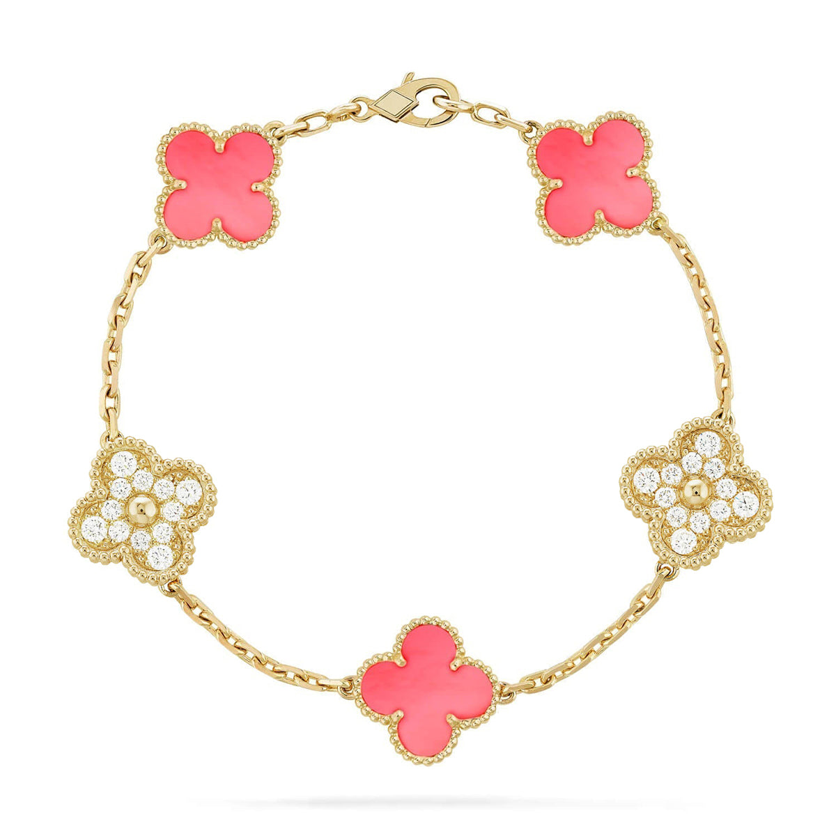 [Super CiCi ] CLOVER 5 MOTIFS  PINK MOP BRACELET COLLECTION