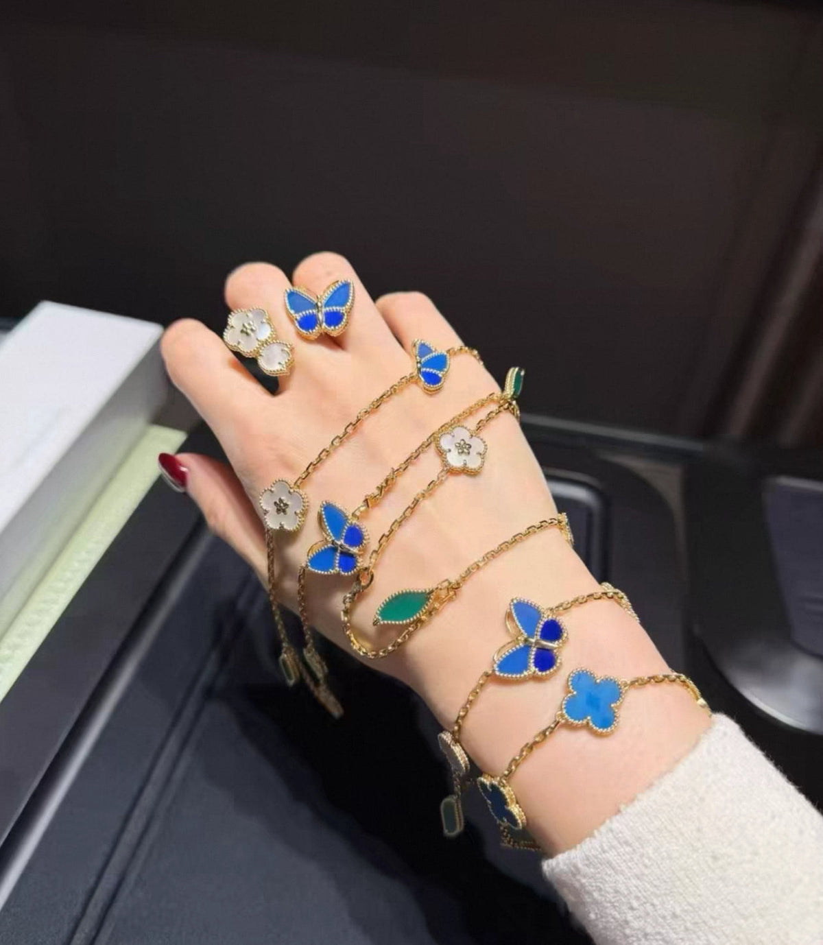 [Super CiCi ]LUCKY SPRING GOLD BLUESTONE WHITE MOTHER-OF-PEARL BRACELET