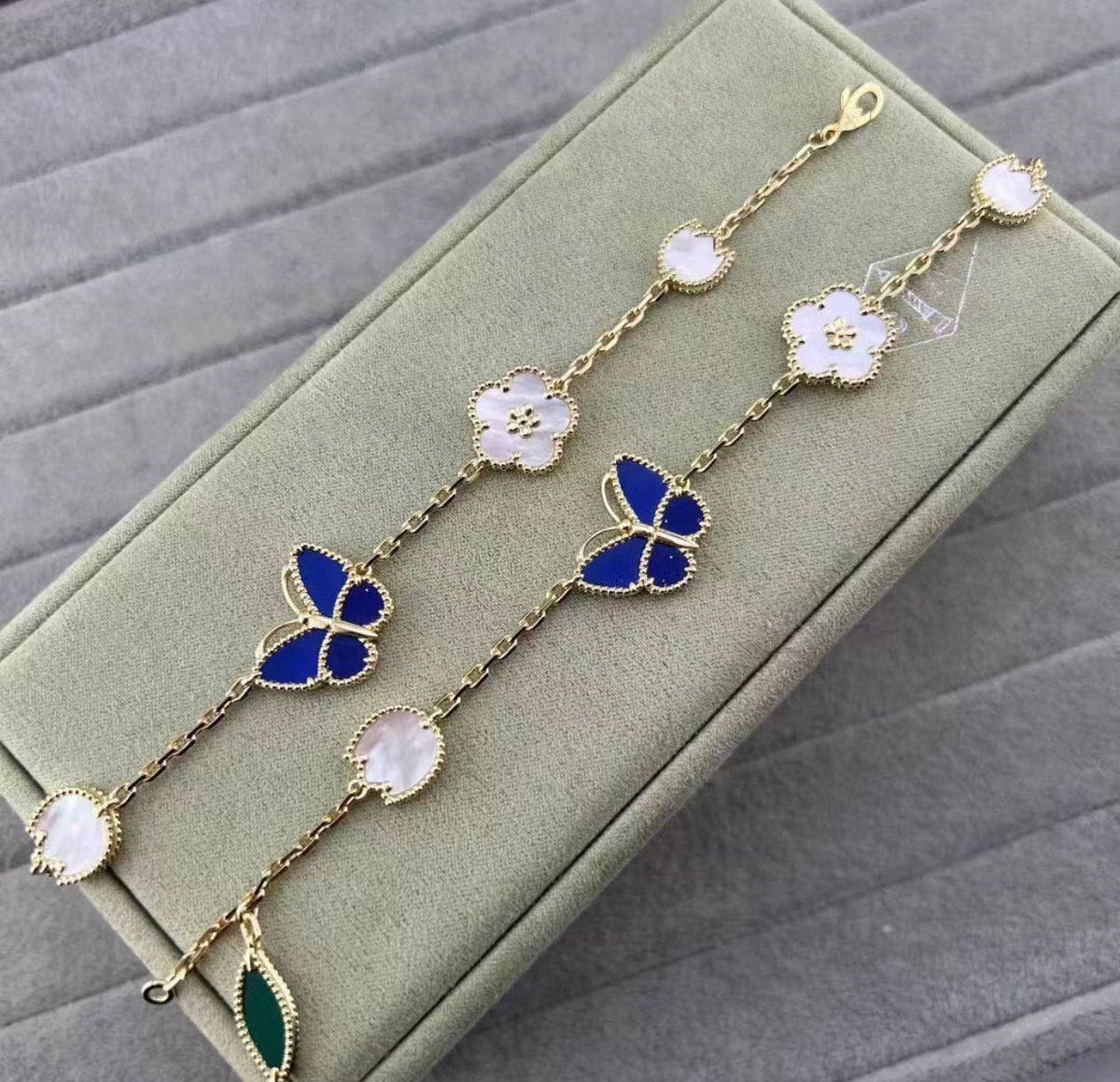 [Super CiCi ]LUCKY SPRING GOLD BLUESTONE WHITE MOTHER-OF-PEARL BRACELET