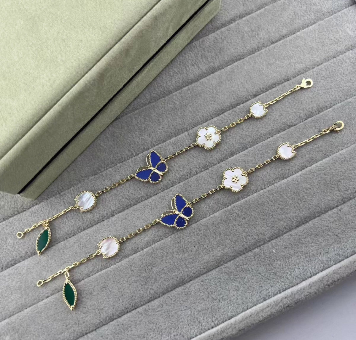 [Super CiCi ]LUCKY SPRING GOLD BLUESTONE WHITE MOTHER-OF-PEARL BRACELET
