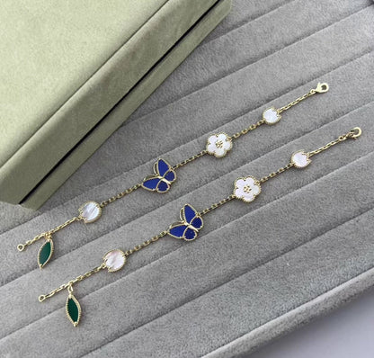 [Super CiCi ]LUCKY SPRING GOLD BLUESTONE WHITE MOTHER-OF-PEARL BRACELET